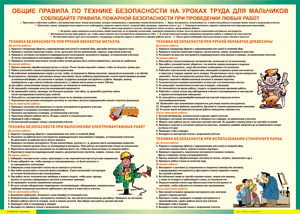 Таблица "Правила безопасности на уроках труда для мальчиков" (100х140 сантиметров, винил) - fgospostavki.ru - Миасс