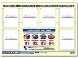 Стенд информационный "Основы безопасности жизнедеятельности" (80*110, 6 карманов) - fgospostavki.ru - Миасс