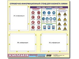 Стенд информационный "Правила техники безопасности в кабинете химии" (75х70, 3 кармана) - fgospostavki.ru - Миасс