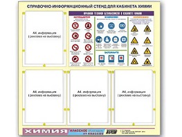 Стенд информационный "Правила техники безопасности в кабинете химии" (80х75, 4 кармана) - fgospostavki.ru - Миасс